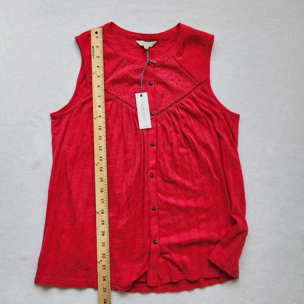 Lucky Brand Eyelet Yoke Tank Sleeveless Top Boho feminine Girly Cute Pink Medium - Picture 12 of 12
